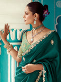 Astonishing Bottle Green Sequins Embroidered Tissue Silk Mehendi Wear Saree - Zeel Clothing