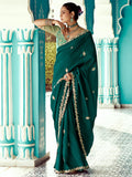 Astonishing Bottle Green Sequins Embroidered Tissue Silk Mehendi Wear Saree - Zeel Clothing
