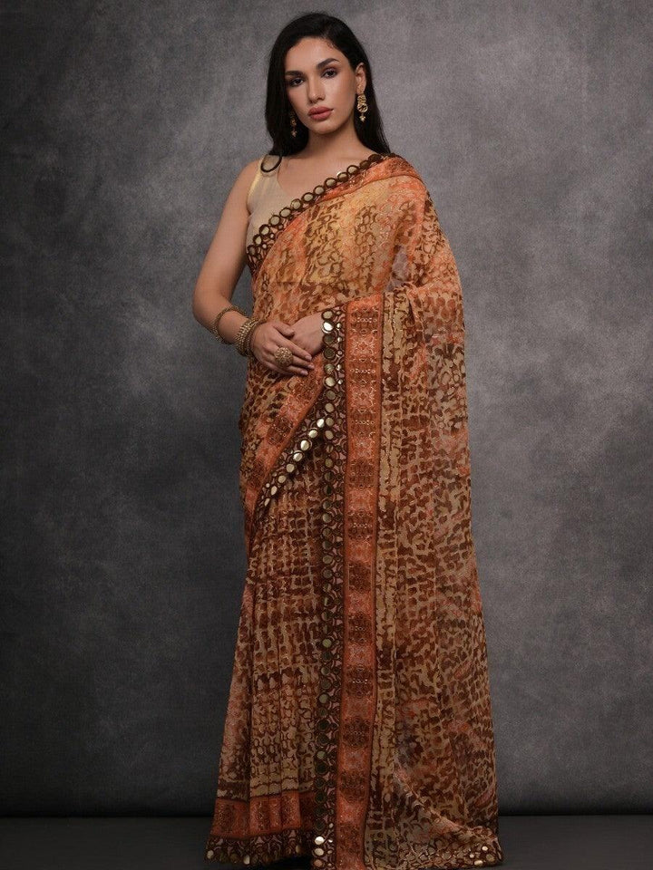 Astonishing Brown Digital Printed Georgette Saree With Blouse