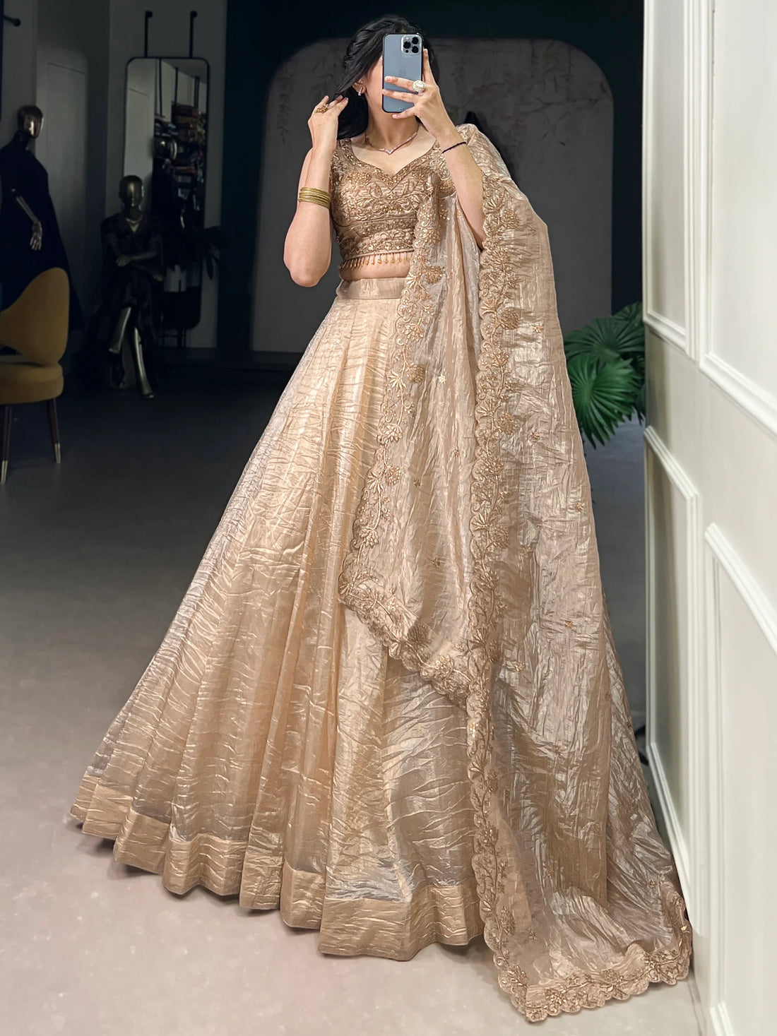 Astonishing Brown Organza Traditional Lehenga Choli With Dupatta - Zeel Clothing