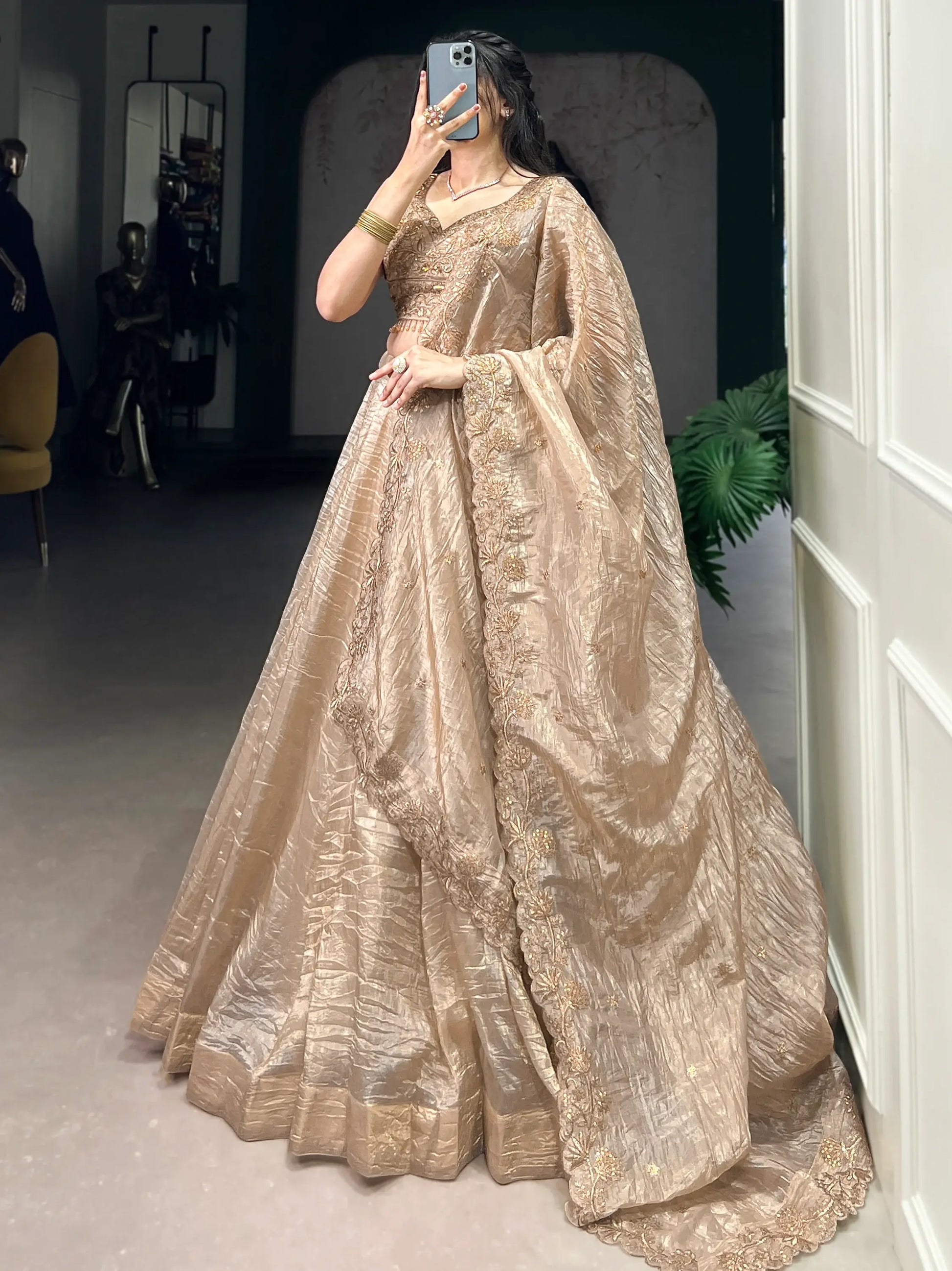 Astonishing Brown Organza Traditional Lehenga Choli With Dupatta - Zeel Clothing