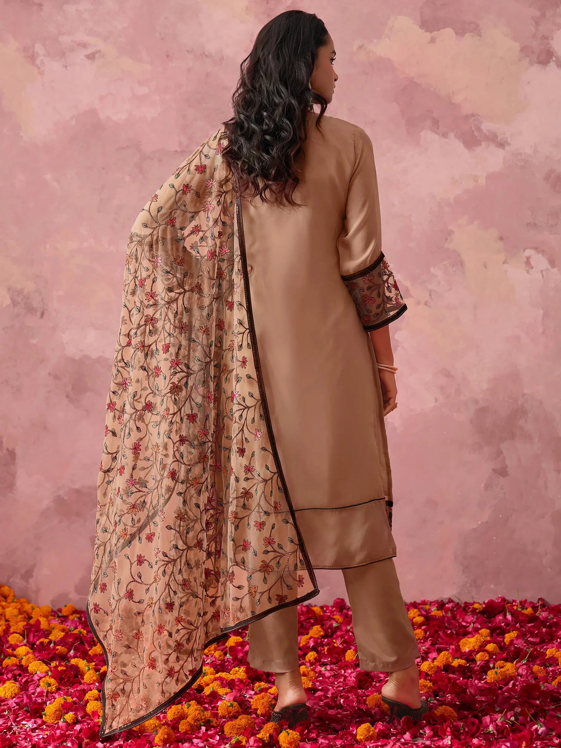 Astonishing brown Thread Work Georgette Festival Wear Pant Suit - Zeel Clothing