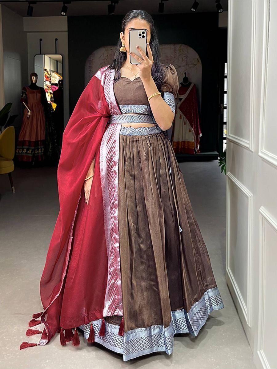 Astonishing Brown Woven Dupion Silk Festival Wear Lehenga Choli