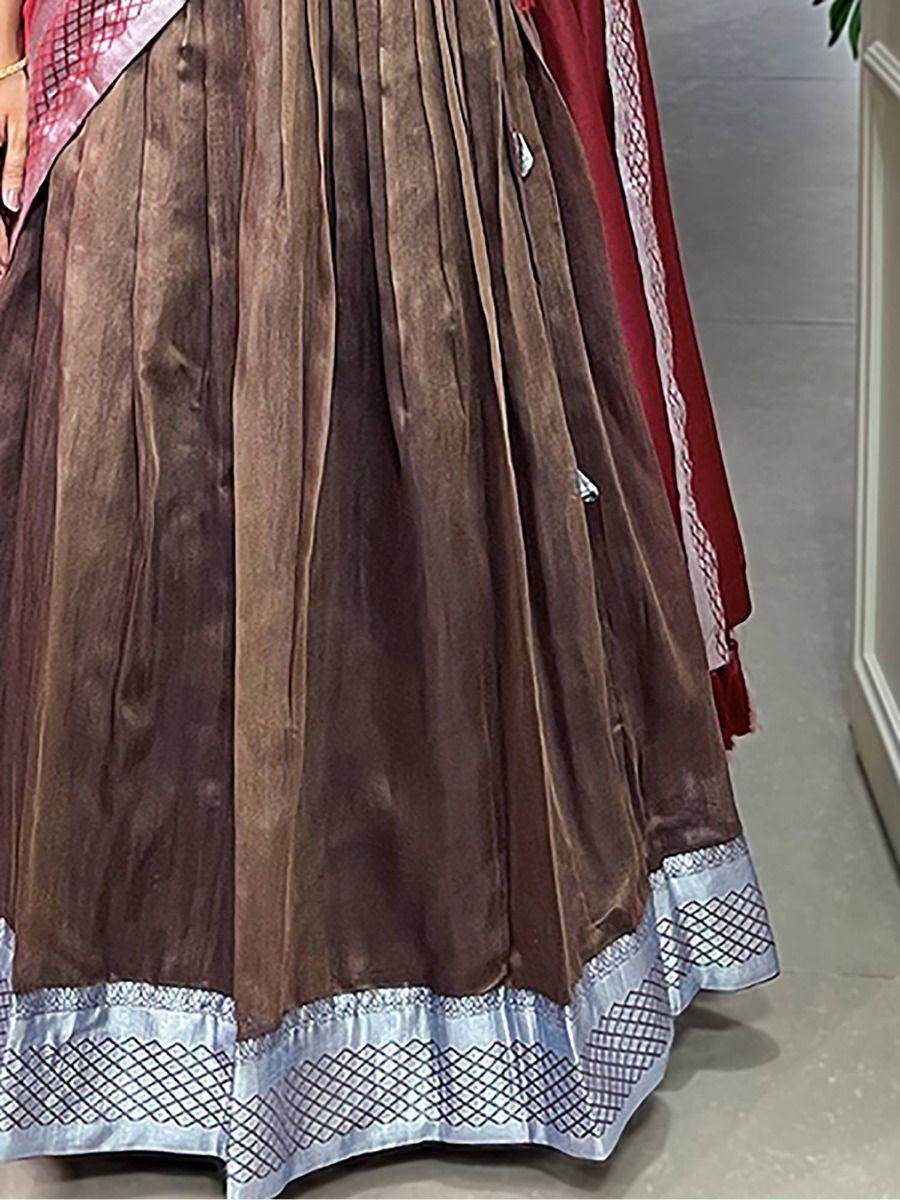 Astonishing Brown Woven Dupion Silk Festival Wear Lehenga Choli - Zeel Clothing