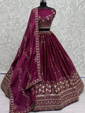 Astonishing Burgundy Thread Work Satin Bridal Lehenga Choli - Zeel Clothing