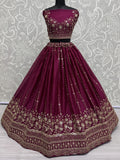 Astonishing Burgundy Thread Work Satin Bridal Lehenga Choli - Zeel Clothing