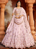 Astonishing Coral Pink Thread Embroidered Tissue Silk Engagement Wear Lehenga Choli - Zeel Clothing