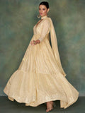 Astonishing Cream Mirror Work Silk Wedding Wear Gown With Dupatta - Zeel Clothing