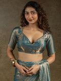 Astonishing Dusty Blue Border Work Satin Bollywood Pre-Stitched Saree With Blouse - Zeel Clothing