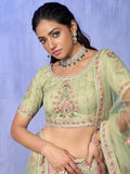 Astonishing Green Embroidered Net Lehenga Choli With Dupatta - Zeel Clothing