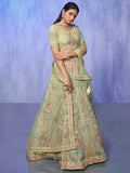 Astonishing Green Embroidered Net Lehenga Choli With Dupatta - Zeel Clothing