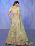 Astonishing Green Embroidered Net Lehenga Choli With Dupatta - Zeel Clothing