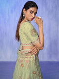 Astonishing Green Embroidered Net Lehenga Choli With Dupatta - Zeel Clothing