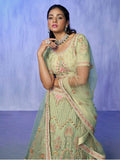 Astonishing Green Embroidered Net Lehenga Choli With Dupatta - Zeel Clothing