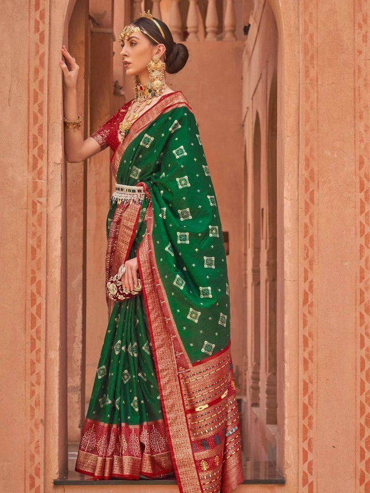 Astonishing Green Patola Print Silk Festival Wear Saree With Blouse