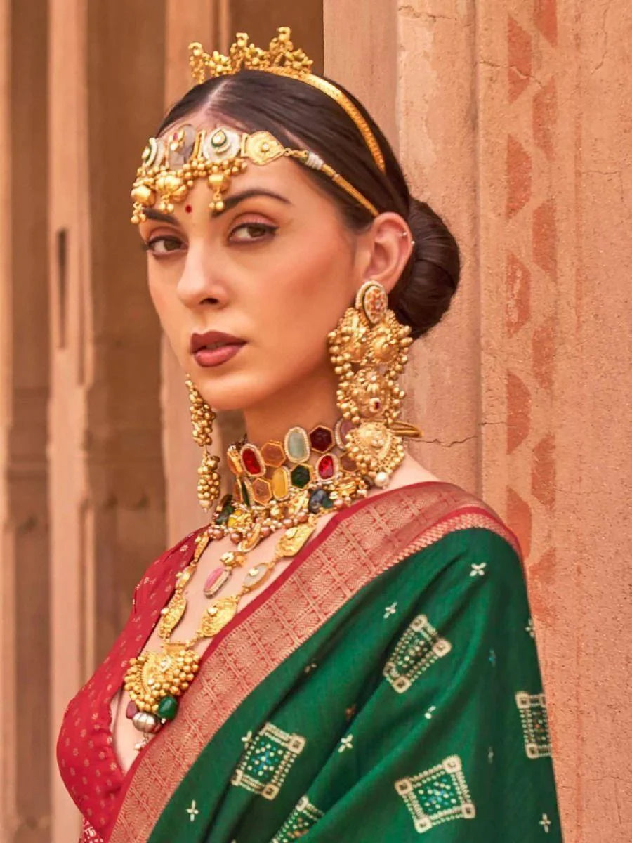 Astonishing Green Patola Print Silk Festival Wear Saree With Blouse