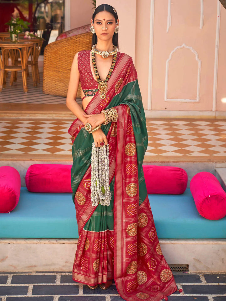 Astonishing Green Patola Printed Silk Saree With Blouse - Zeel Clothing