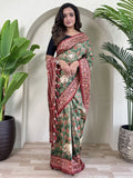 Astonishing Green Pichwai Printed Viscose Silk Traditional Saree With Blouse - Zeel Clothing