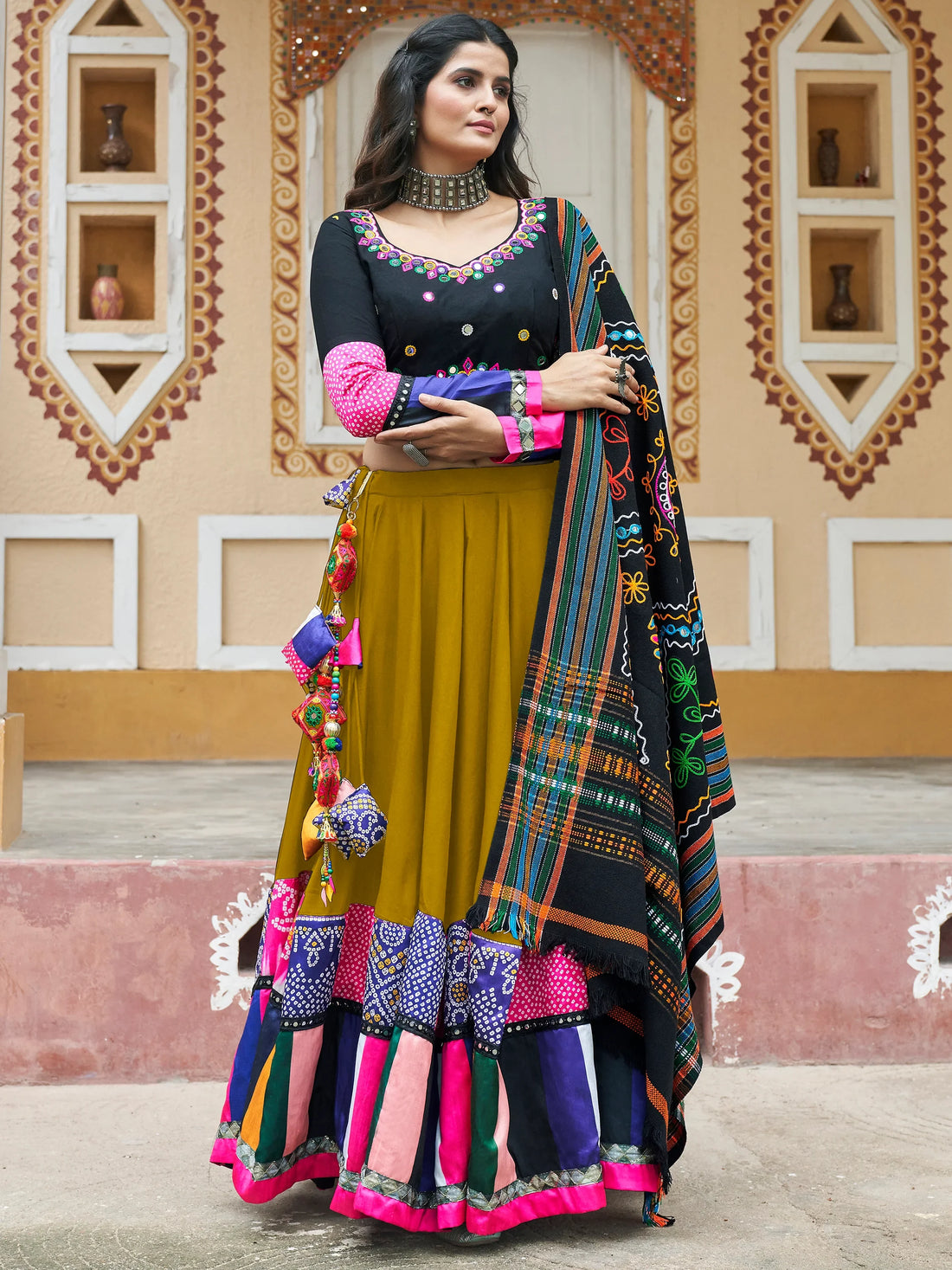 Astonishing Green Printed Rayon Navratri Lehenga Choli With Dupatta - Zeel Clothing