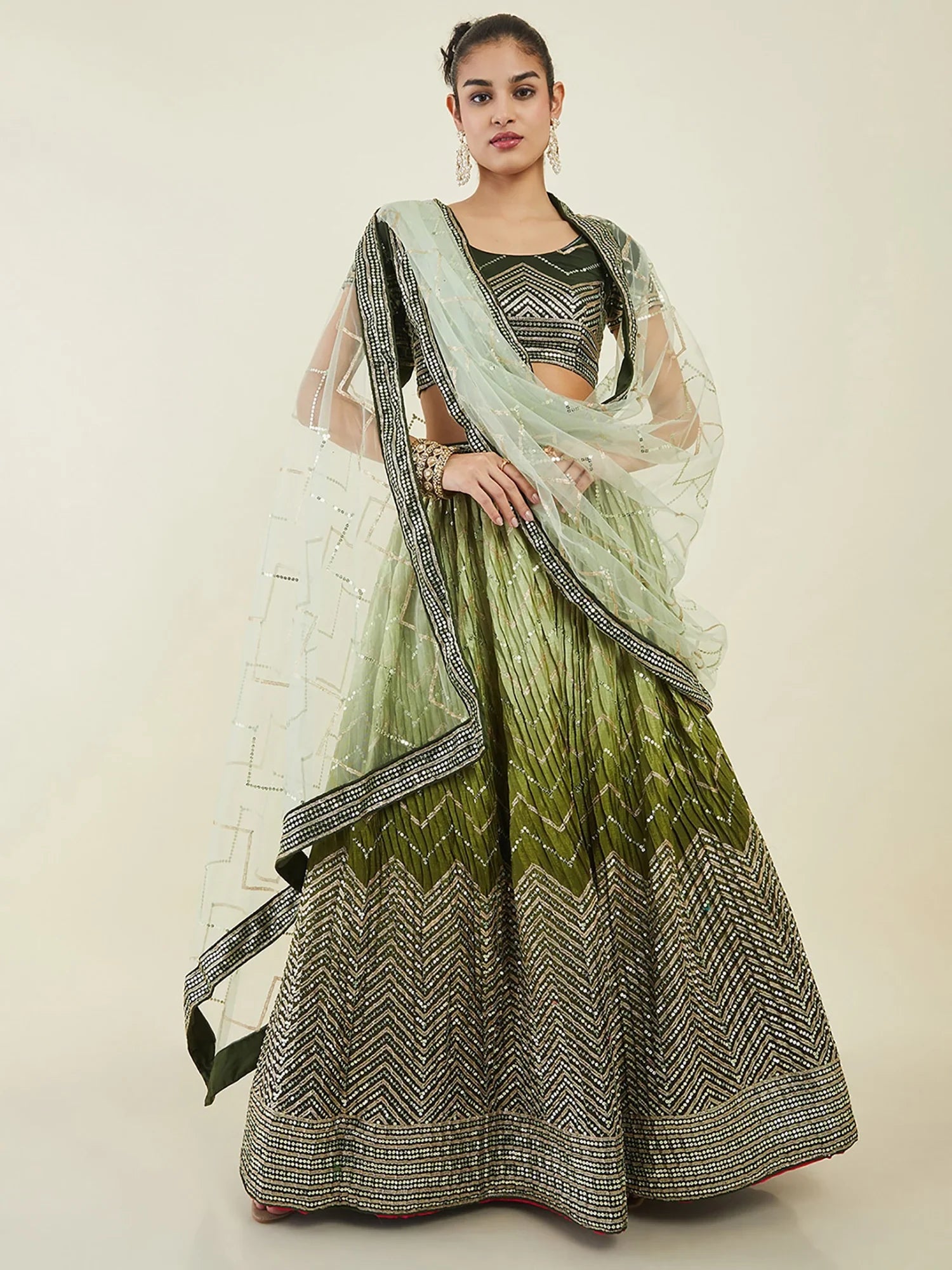 Astonishing Green Sequins Art Silk Wedding Wear Lehenga Choli - Zeel Clothing
