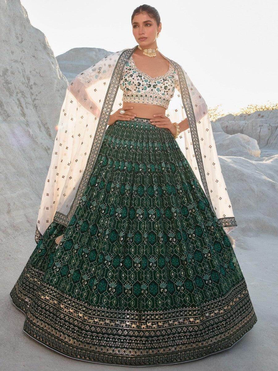 Astonishing Green Sequins Georgette Lehenga Choli With Dupatta - Zeel Clothing