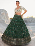 Astonishing Green Sequins Georgette Lehenga Choli With Dupatta - Zeel Clothing