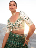 Astonishing Green Sequins Georgette Lehenga Choli With Dupatta - Zeel Clothing