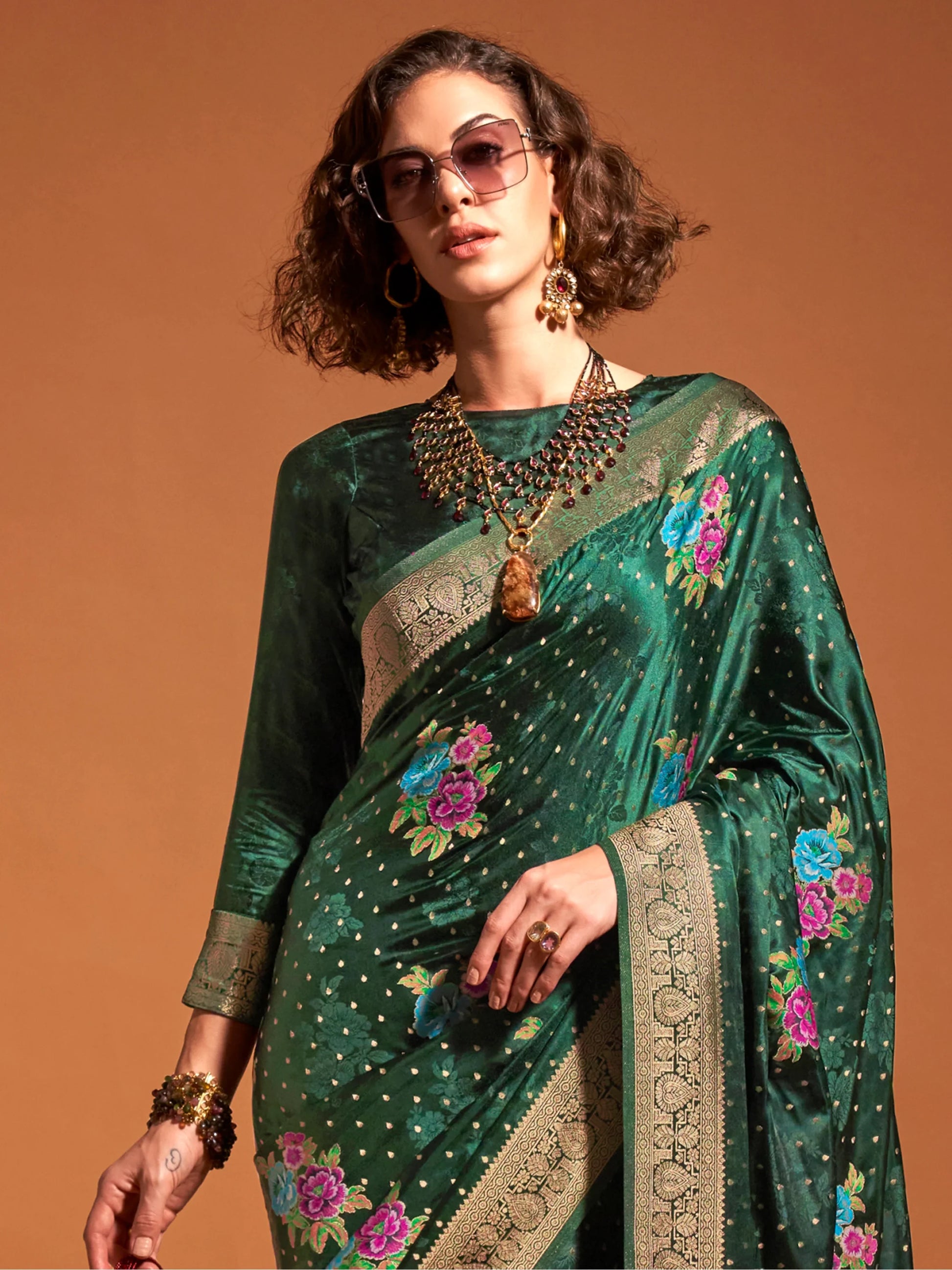 Astonishing Green Weaving Satin Mehendi Wear Saree With Blouse - Zeel Clothing