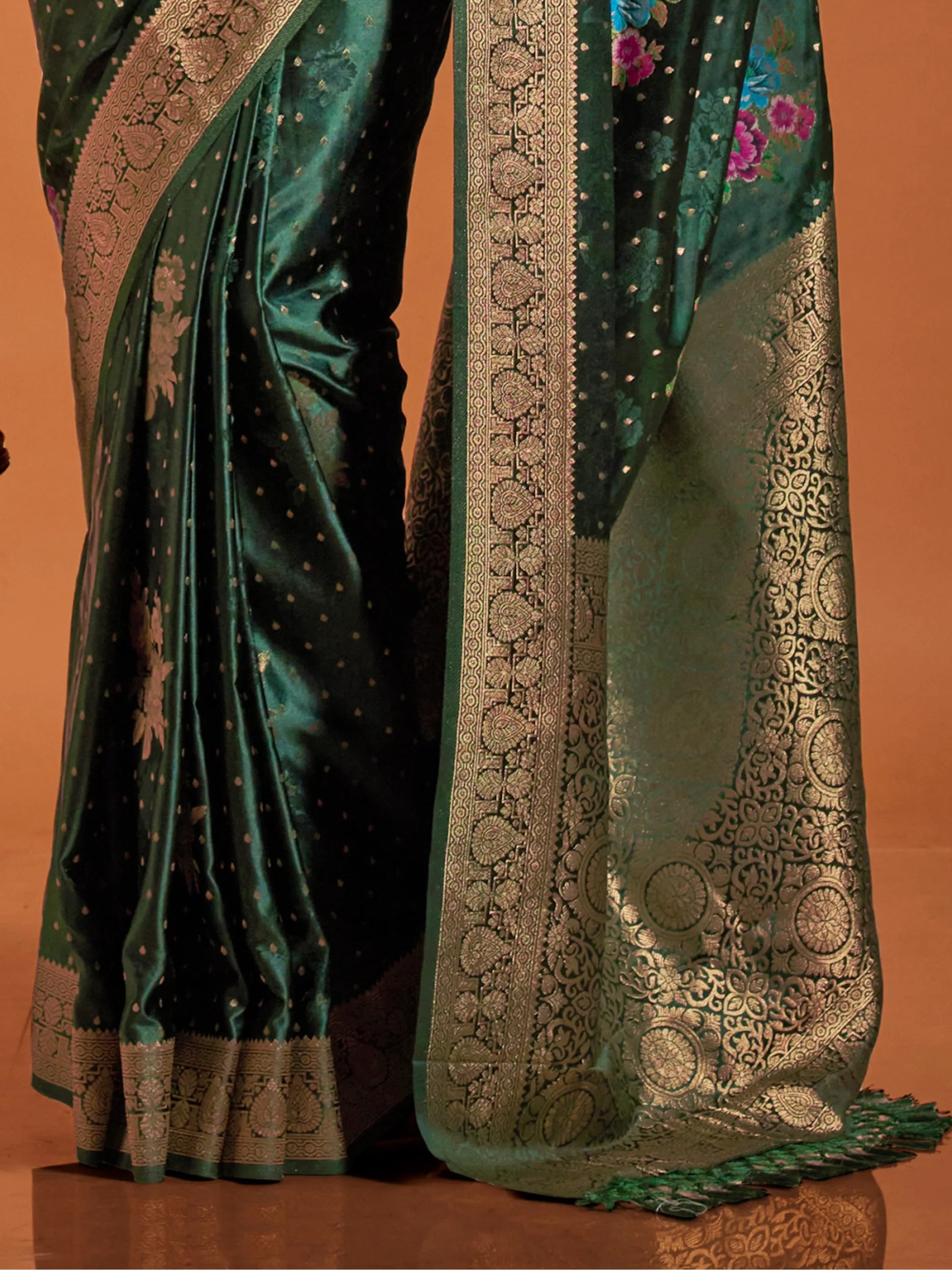 Astonishing Green Weaving Satin Mehendi Wear Saree With Blouse - Zeel Clothing