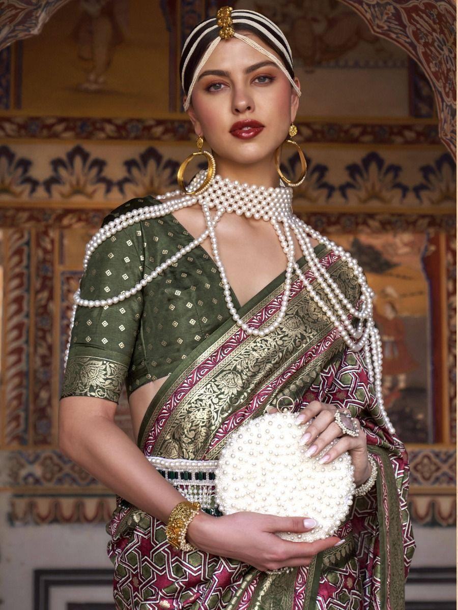 Astonishing Green Woven Silk Traditional Saree With Blouse