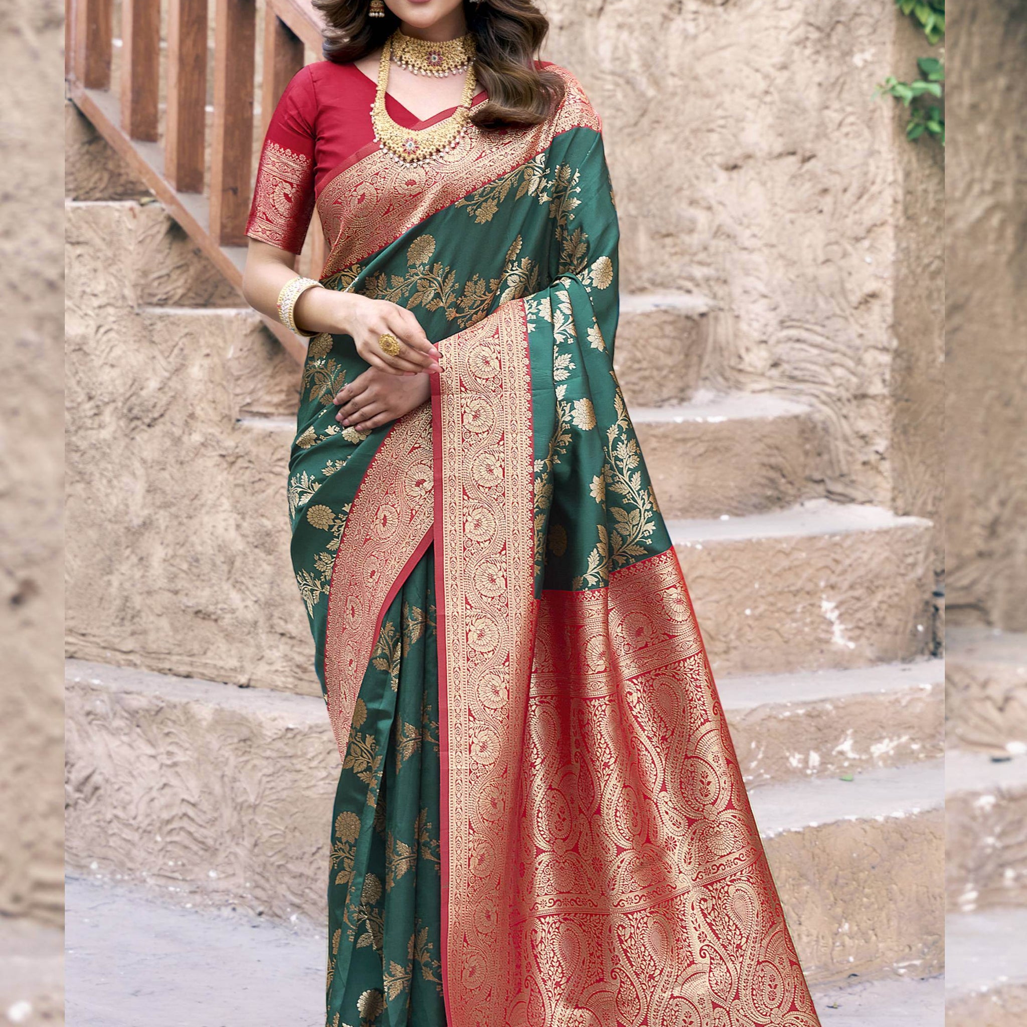 Astonishing Green Zari Weaving Silk Wedding Saree With Blouse - Zeel Clothing