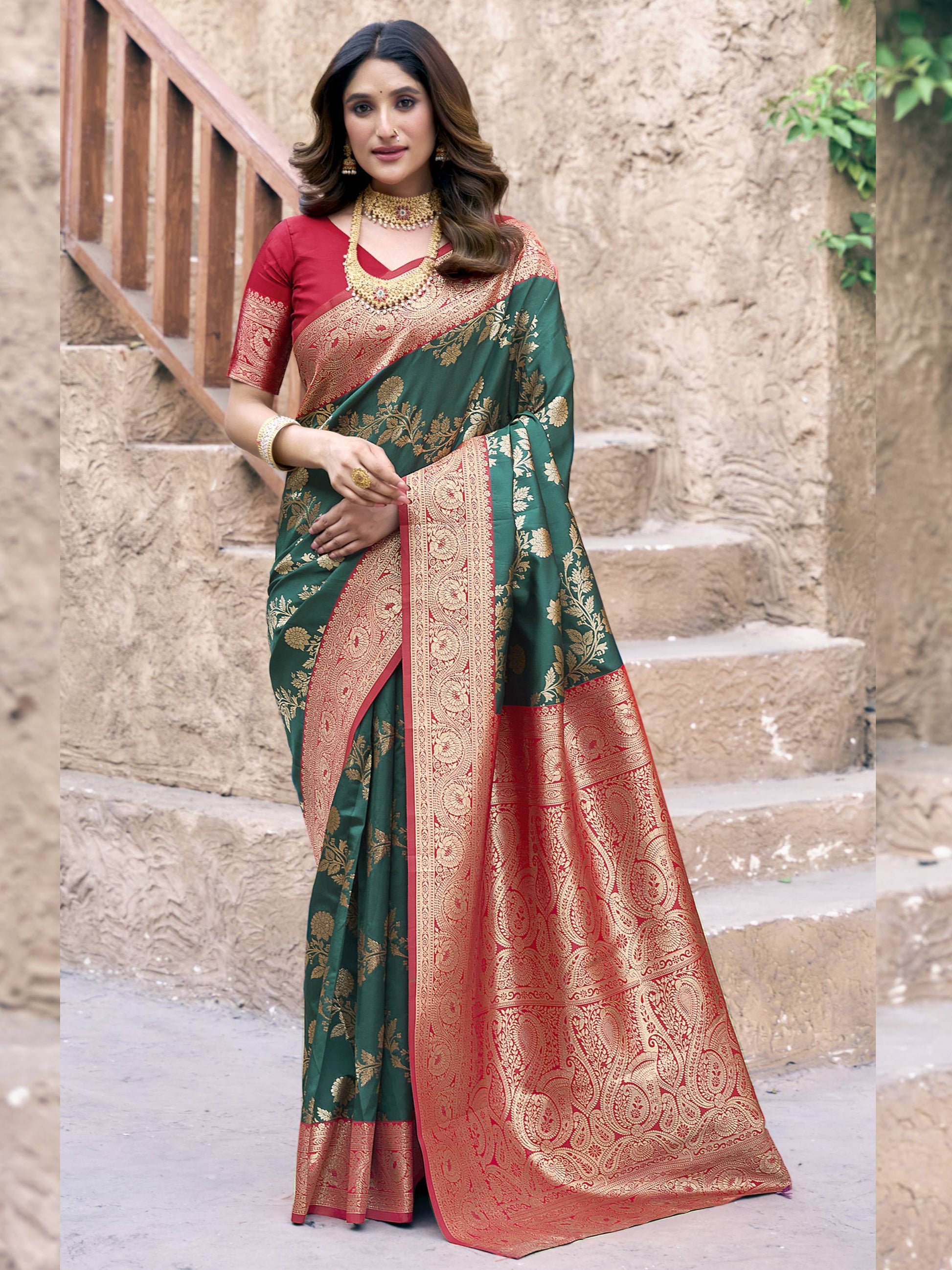 Astonishing Green Zari Weaving Silk Wedding Saree With Blouse - Zeel Clothing