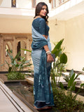 Astonishing Grey & Blue Floral Printed Chiffon Saree With Blouse - Zeel Clothing