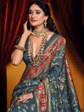 Astonishing Grey Digital Printed Tussar Silk Designer Saree With Blouse - Zeel Clothing