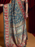 Astonishing Grey Digital Printed Tussar Silk Designer Saree With Blouse - Zeel Clothing