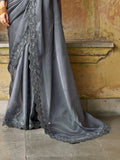 Astonishing Grey Embroidered Satin Party Wear Saree With Blouse - Zeel Clothing