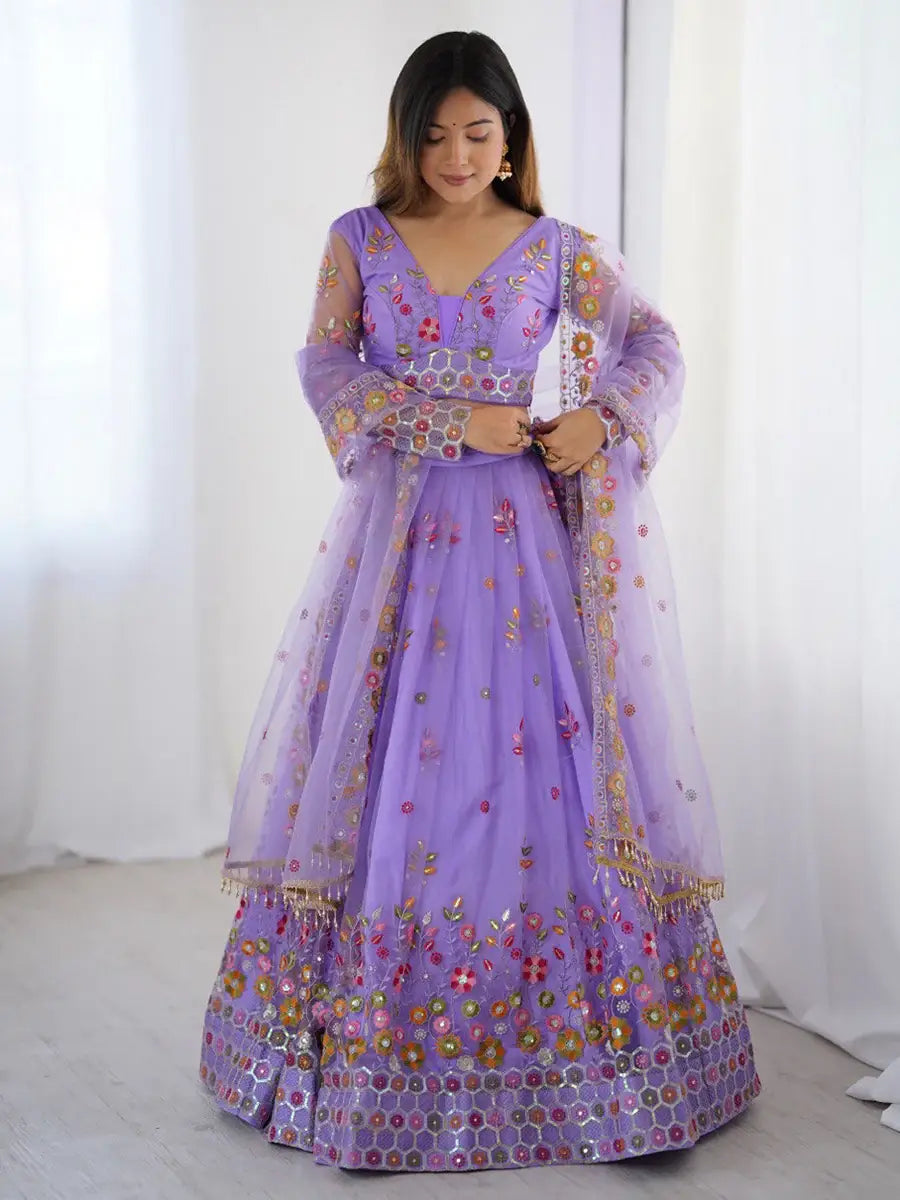 Astonishing Lavender Floral Embroidered Net Event Wear Lehenga Choli - Zeel Clothing