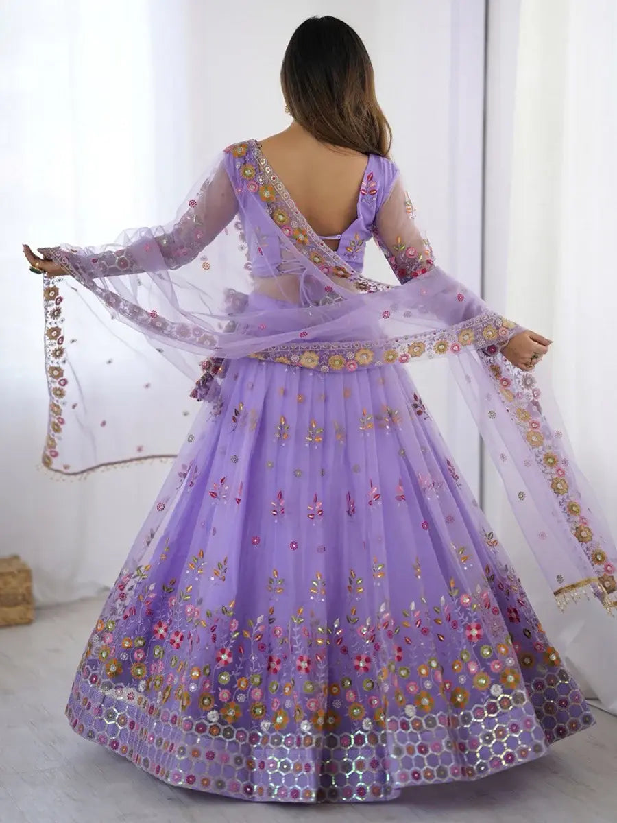 Astonishing Lavender Floral Embroidered Net Event Wear Lehenga Choli - Zeel Clothing