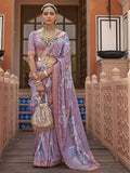 Astonishing Lavender Floral Printed Silk Saree With Blouse - Zeel Clothing