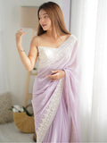 Astonishing Lavender Lace Work Georgette Festival Wear Saree - Zeel Clothing