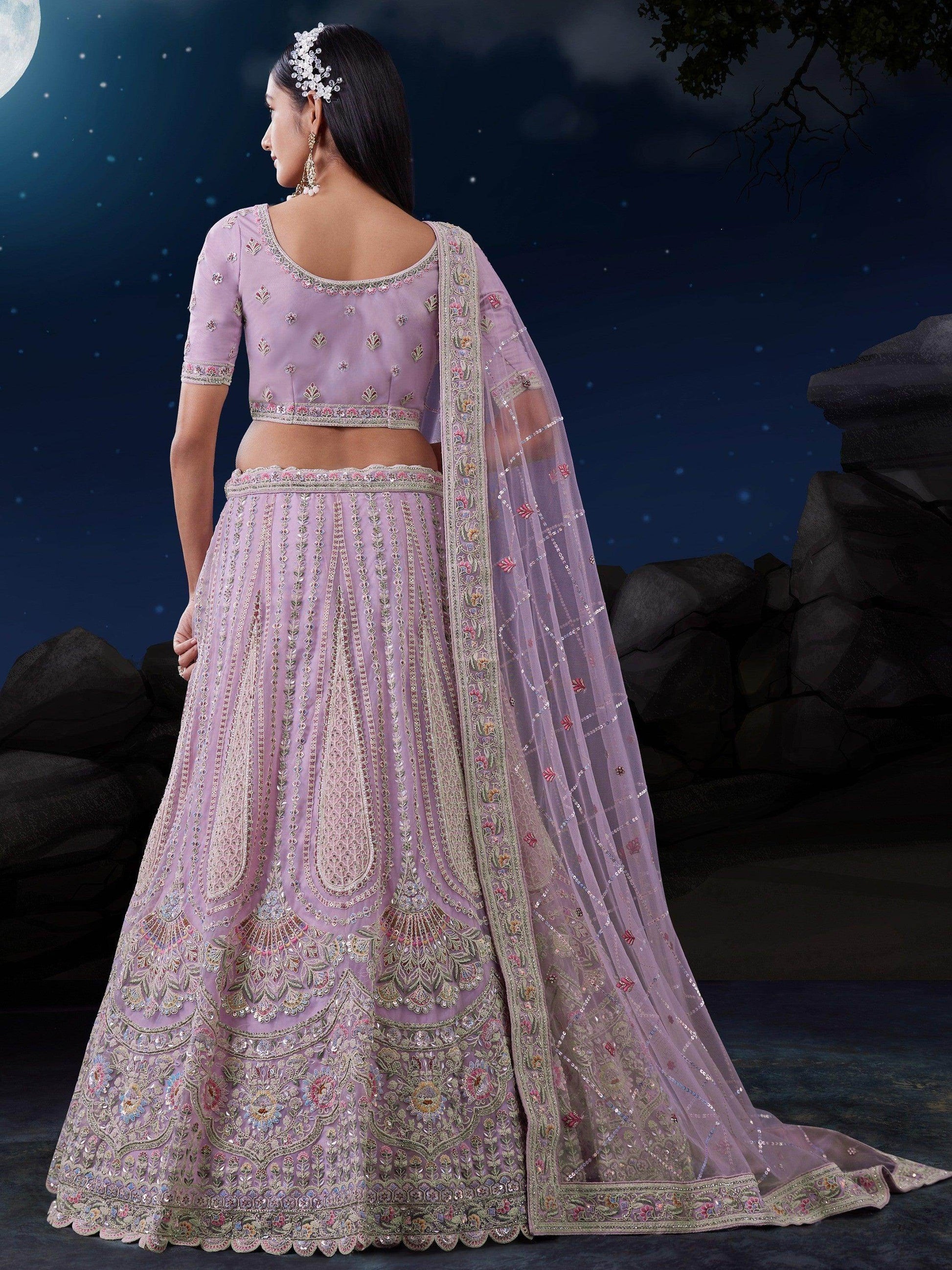 Astonishing Lavender Sequins Georgette Lehenga Choli With Dupatta - Zeel Clothing