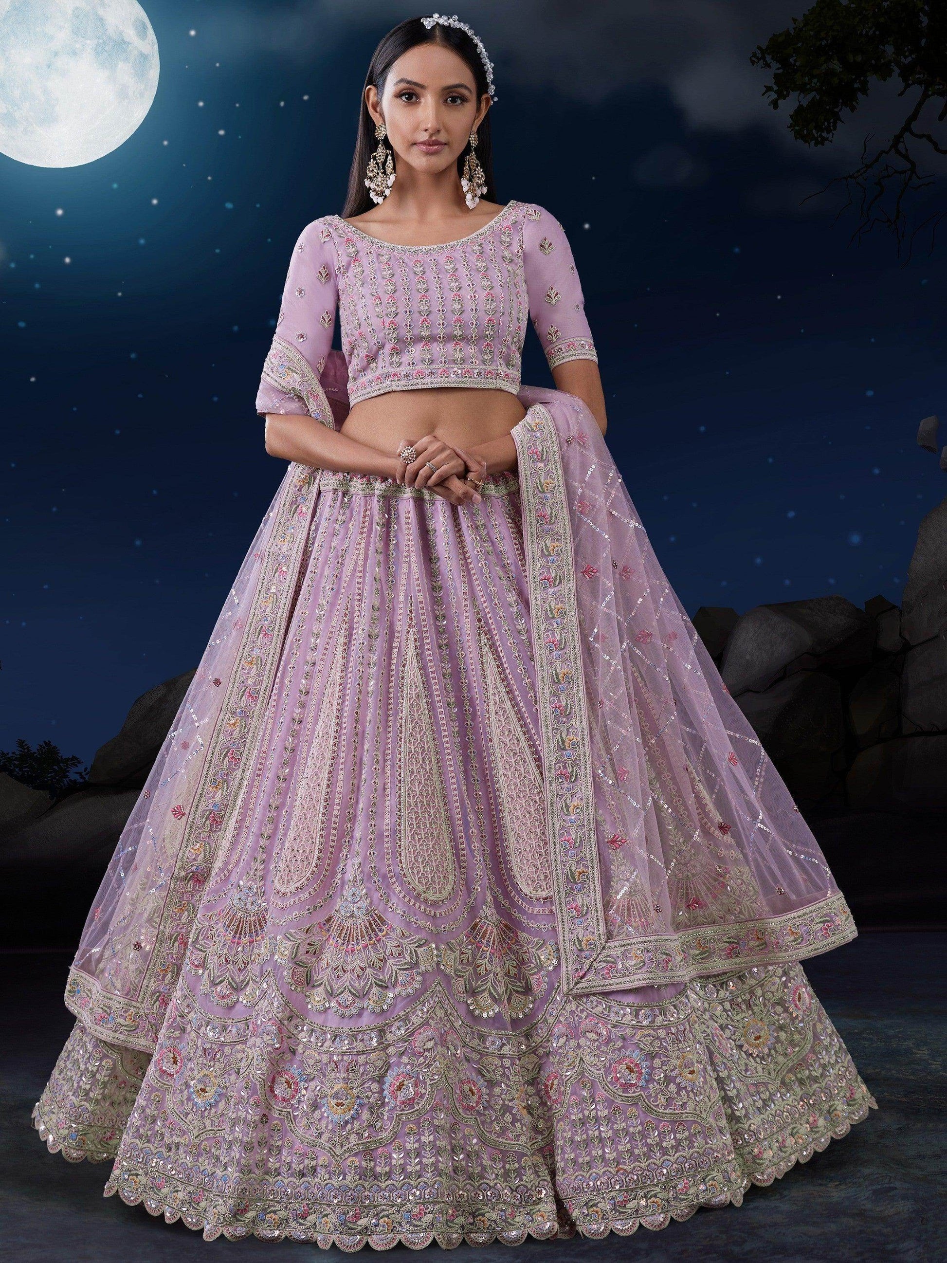Astonishing Lavender Sequins Georgette Lehenga Choli With Dupatta - Zeel Clothing
