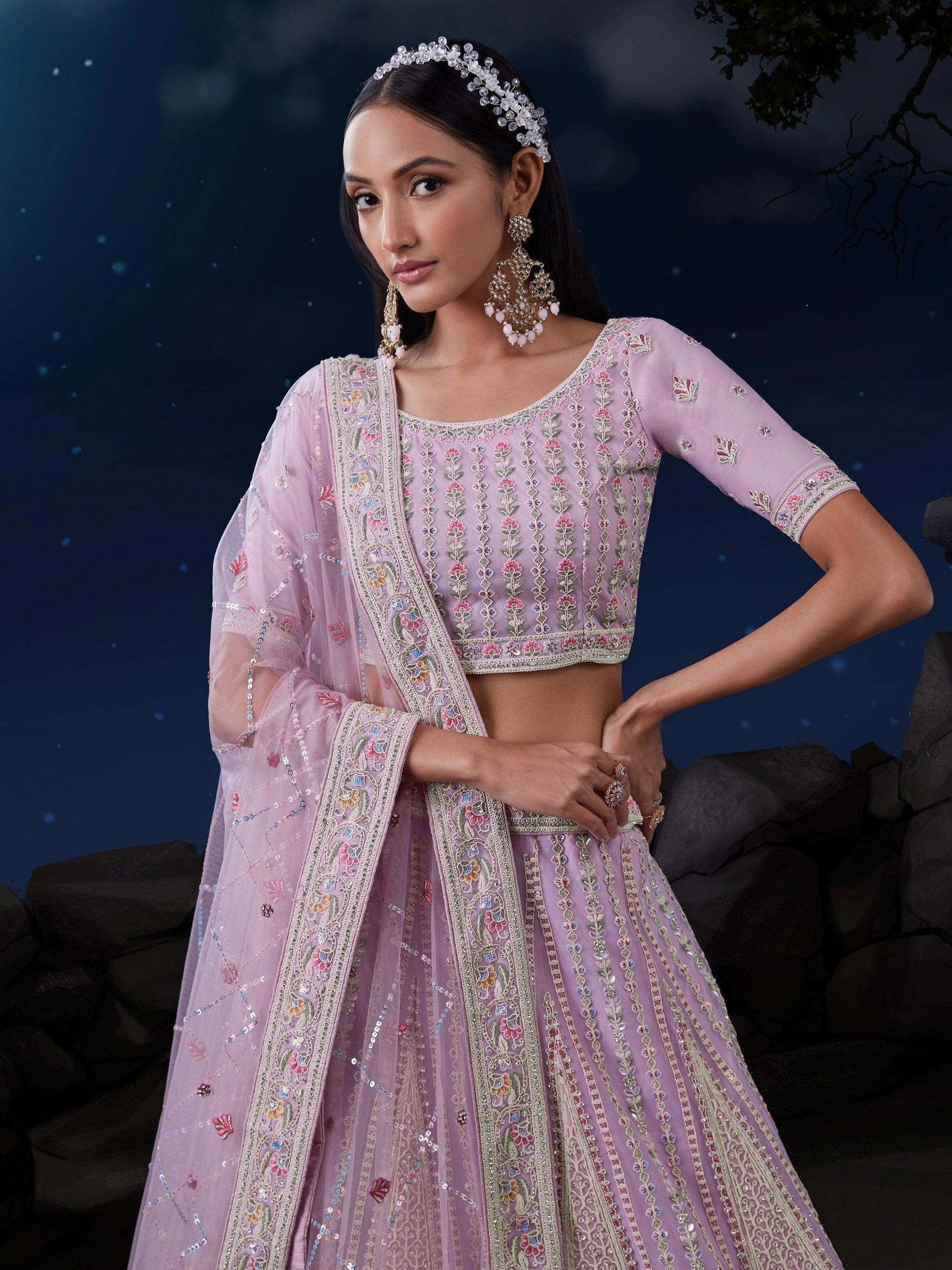 Astonishing Lavender Sequins Georgette Lehenga Choli With Dupatta - Zeel Clothing