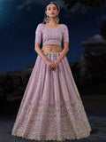 Astonishing Lavender Sequins Georgette Lehenga Choli With Dupatta - Zeel Clothing