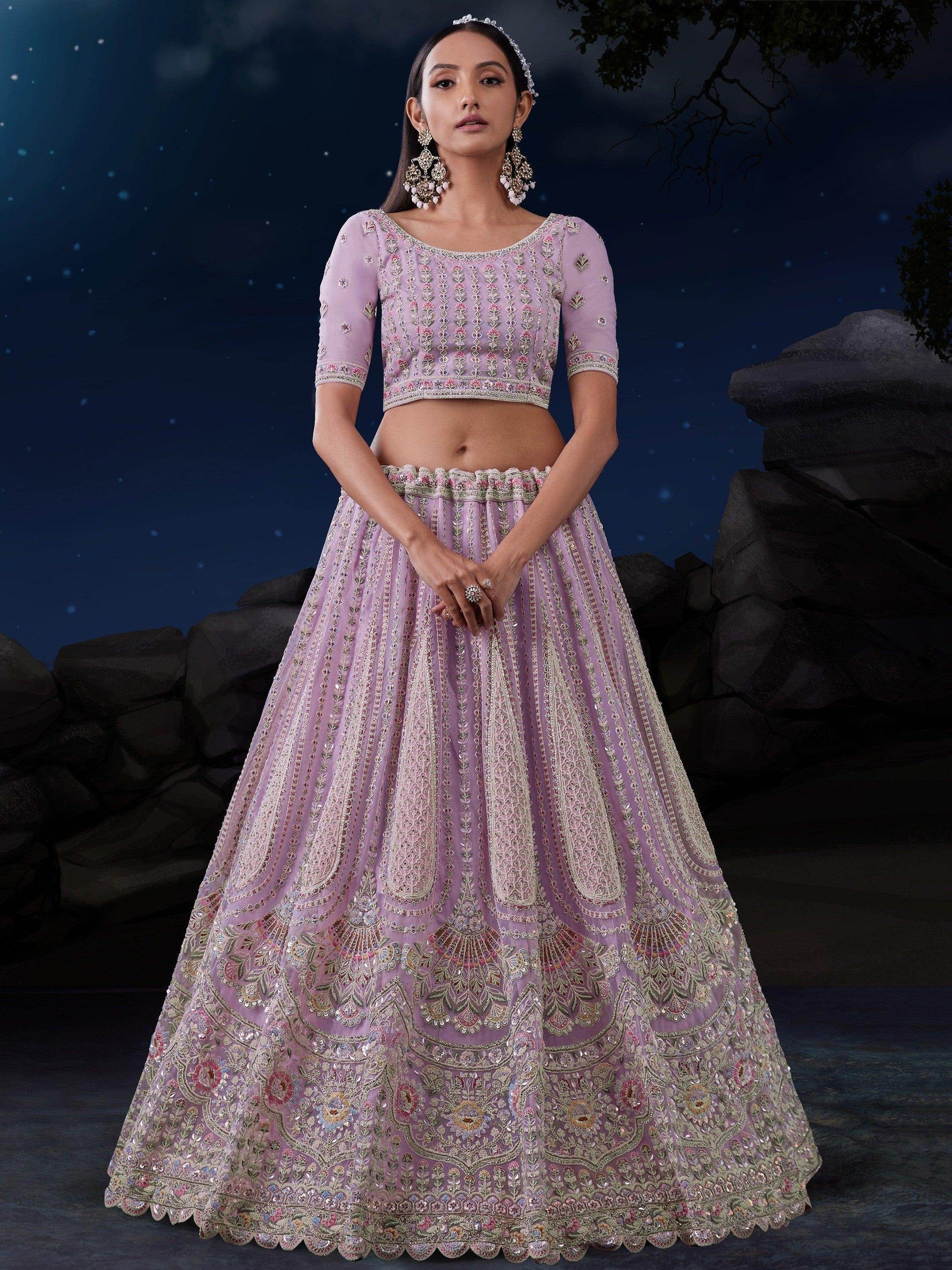 Astonishing Lavender Sequins Georgette Lehenga Choli With Dupatta - Zeel Clothing