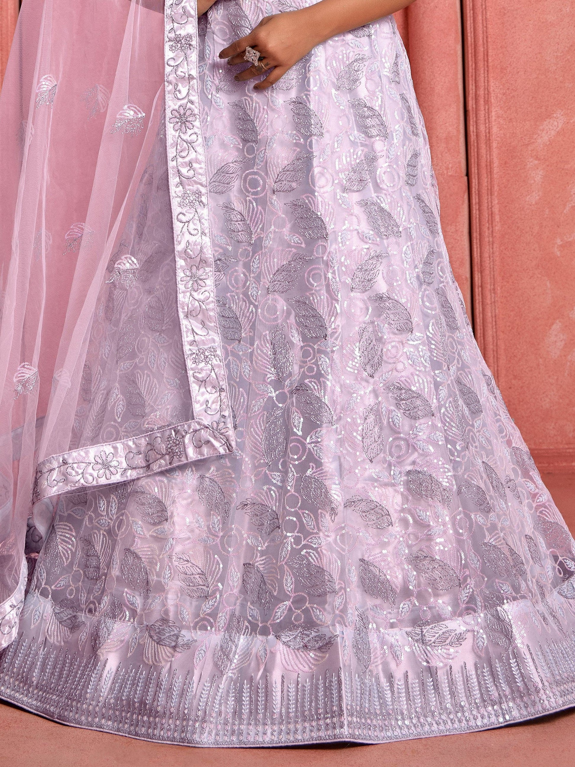 Astonishing Lavender Sequins Net Reception Wear Lehenga Choli With Dupatta - Zeel Clothing