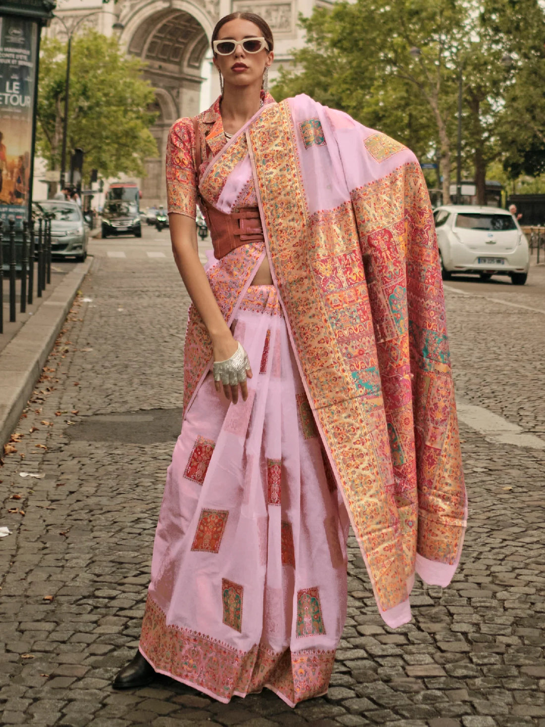 Astonishing Light Pink Zari Weaving Silk Saree With Blouse - Zeel Clothing