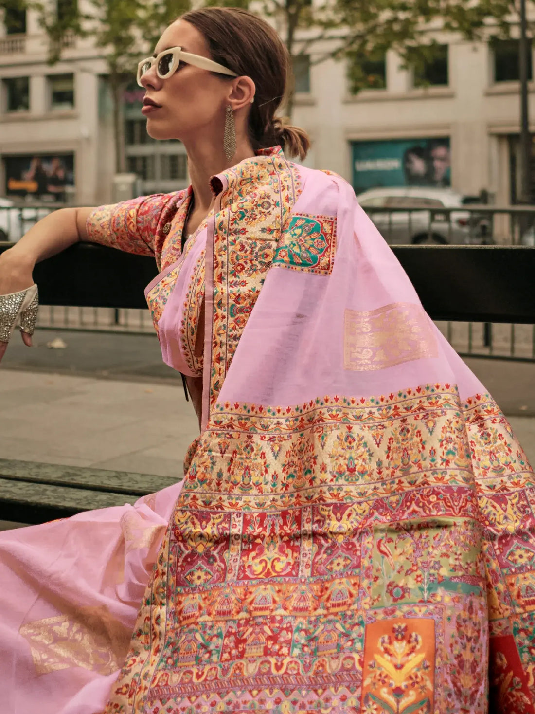 Astonishing Light Pink Zari Weaving Silk Saree With Blouse - Zeel Clothing