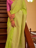 Astonishing Lime Green Weaving Silk Traditional Saree With Blouse