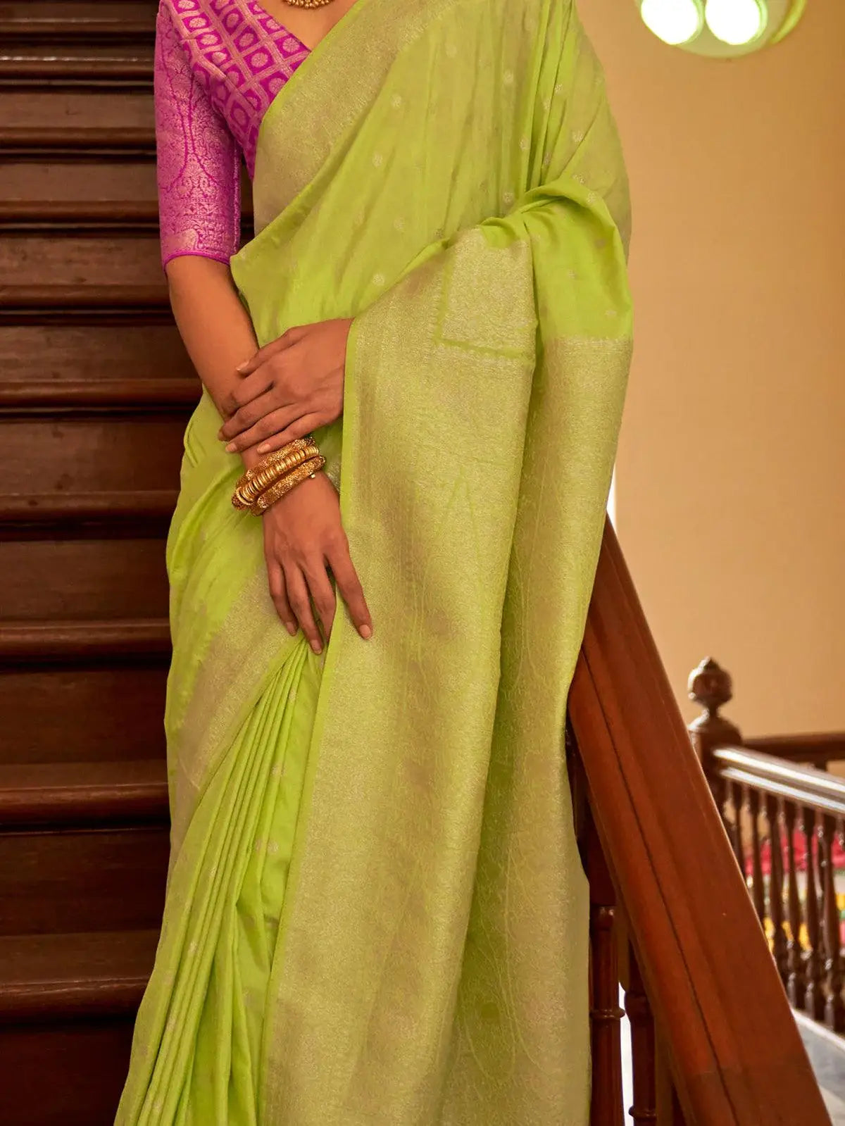Astonishing Lime Green Weaving Silk Traditional Saree With Blouse - Zeel Clothing